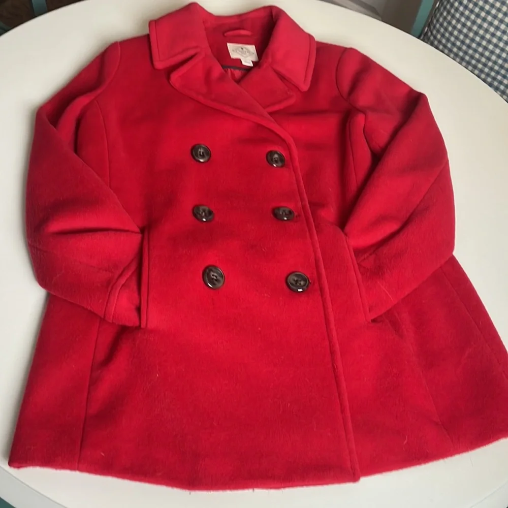 St. Johns Bay Red Wool Coat- front pockets- interior lining pocket- size Large - Picture 11 of 16